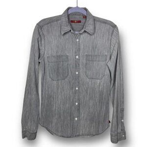 7 for All Mankind Mens Size XS Marled Distressed Gray Casual Button Down Shirt